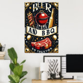 Poster Bière Et BBQ Ensemble (Bureau à domicile)