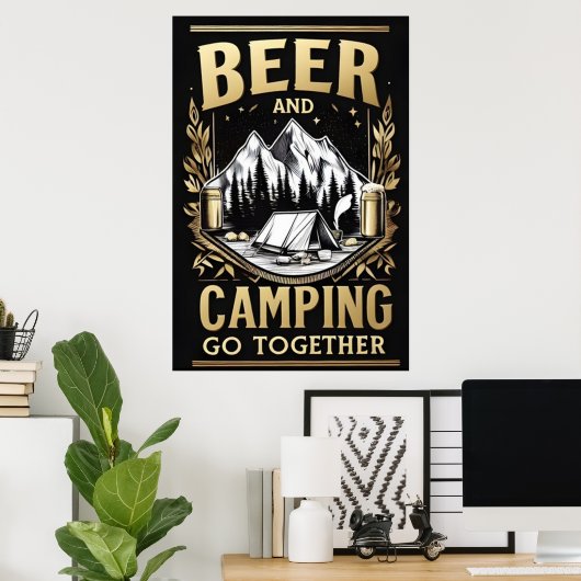 Poster Bière Et Camping Ensemble (Bureau à domicile)