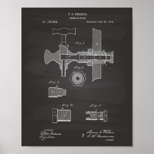 Poster Bière Faucet 1876 Brevet Art Chalkboard (Devant)