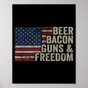 Poster Bières Bacon Guns & Dom - Bbq Vintage Drapeau