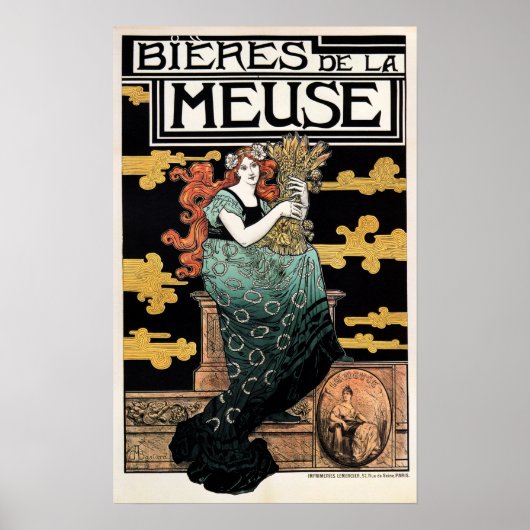 Poster BIERES DE LA MEUSE 1896 Marc Auguste Art Nouveau (Devant)