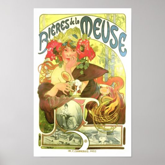 Poster Bières de la Meuse, Alphonse Mucha (Devant)