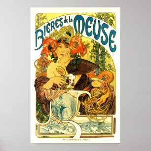 Poster BIERES DE LA MEUSE Bière Alphonse Mucha Art Nouvea