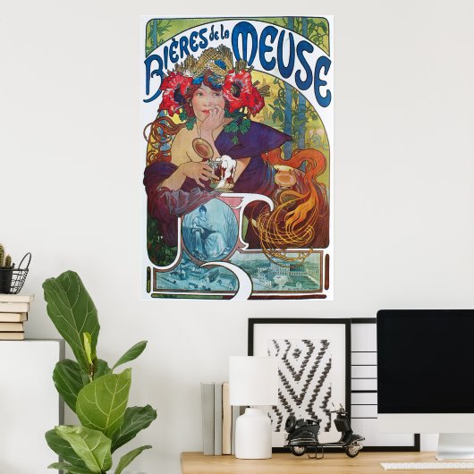 Poster Bieres de la Meuse, Mucha (Bureau à domicile)