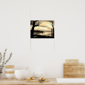 Poster Biergarten par le lac monochrome (Cuisine)