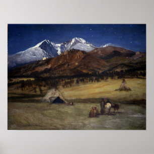 Poster Bierstadt - Campement Indien Soir