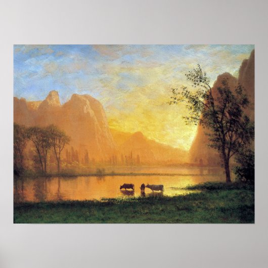 Poster Bierstadt - Coucher de soleil à Yosemite (Devant)