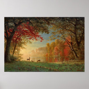 Poster Bierstadt Coucher de soleil Deer Lake Peinture