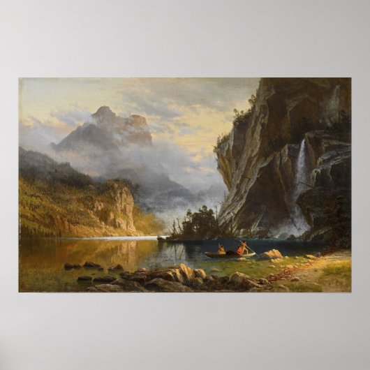 Poster Bierstadt - Pêche à la lance des Indiens (Devant)