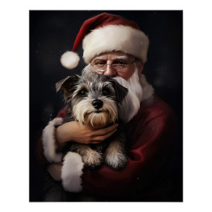 Poster Biewer Terrier avec le Père Noël Noël Festif