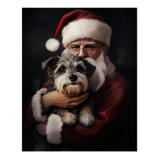 Poster Biewer Terrier Avec Noël Festif Du Père Noël (Devant)