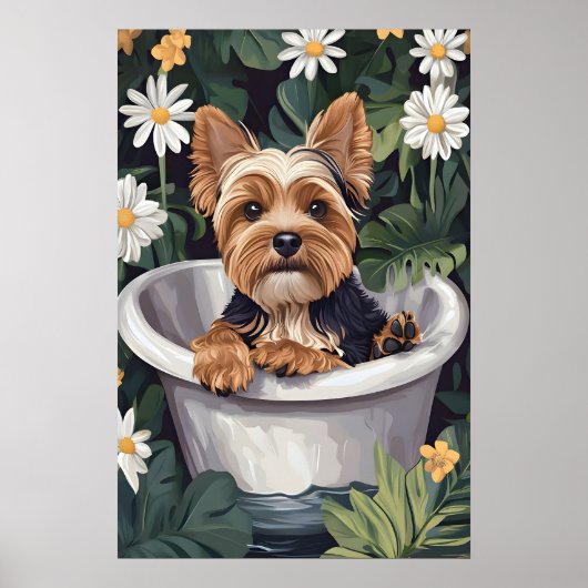 Poster Biewer Terrier In Bathtub Poster, Funny Dog (Devant)