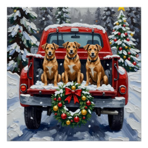 Poster Biewer Terrier Noël Camion Rouge Fêtes