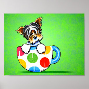 Poster Biewer Yorkie Polka Dot Cup Vert