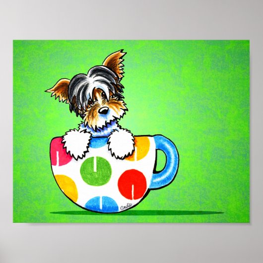 Poster Biewer Yorkie Polka Dot Cup Vert (Devant)