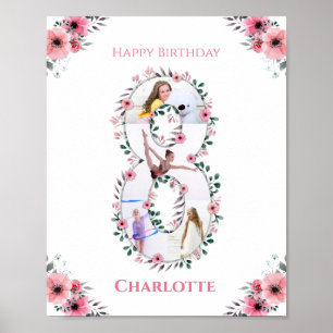 Poster Big 8th Birthday Girl Photo Collage Fleur rose