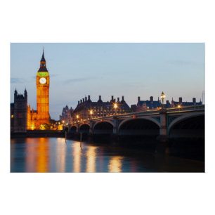 Poster Big Ben et le pont de Westminster le soir