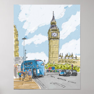 Poster Big Ben London Watercolor