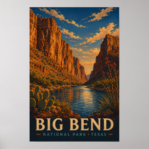 Poster Big Bend National Park Texas Gravure sur bois mode