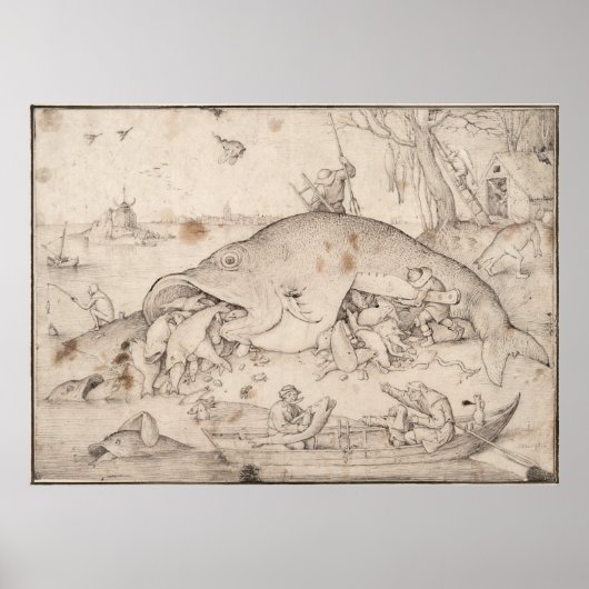 Poster Big Fish Mange Little Fish par Pieter Bruegel (Devant)