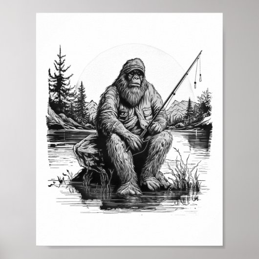 Poster Big Foot Pêche Pêche Drôle Sasquatch Poisson (Devant)
