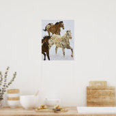 Poster Big Horn Mountains, Chevaux courant dans la neige (Cuisine)