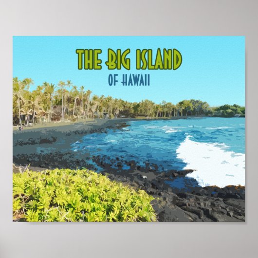Poster Big Island Hawaii Punalu’u Beach Vintage (Devant)
