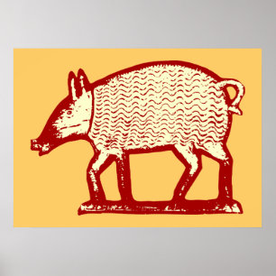 Poster Big Red Pig : Art folklorique pour la cuisine de c