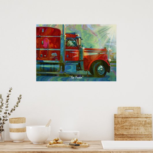 Poster Big Rig Red FreightlinerPoster d'art du conducteur (Cuisine)