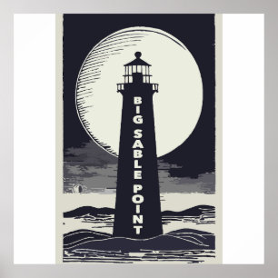 Poster Big Sable Point Michigan Lighthouse Moon