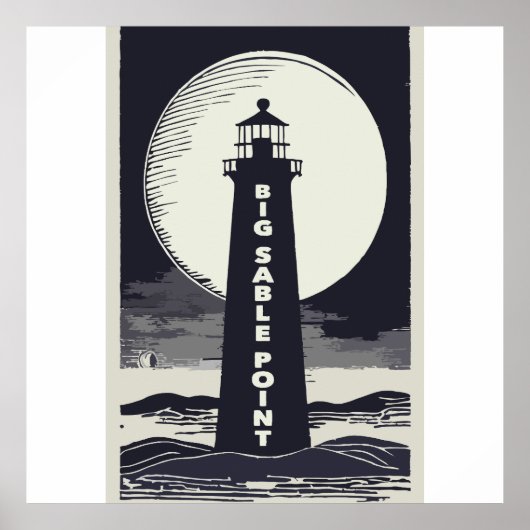 Poster Big Sable Point Michigan Lighthouse Moon (Devant)