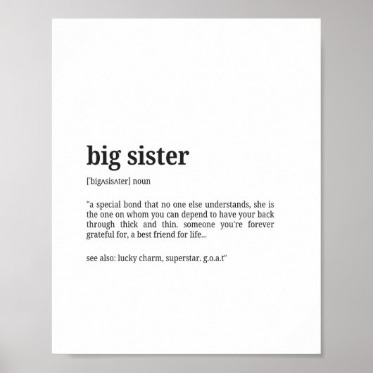 Poster Big Sister Definition Wall Art (Devant)
