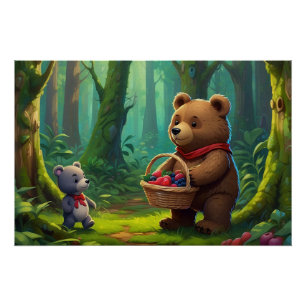 Poster Big Teddy Bear et Baby Teddy Cartoon pour enfants