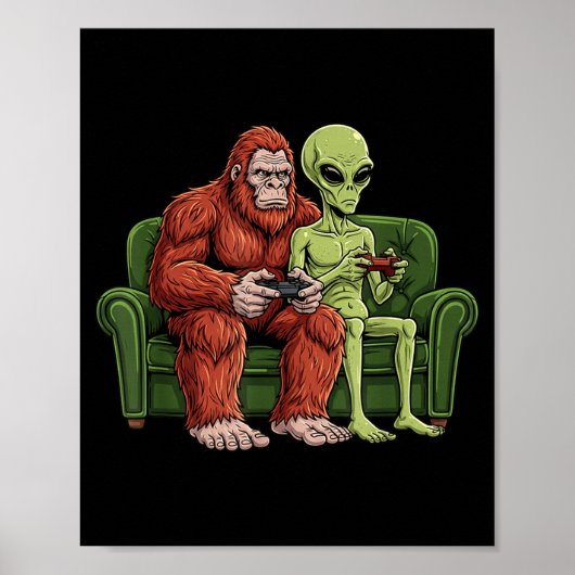 Poster Bigfoot Alien Video Games Gaming Sasquatch Ufo Men (Devant)