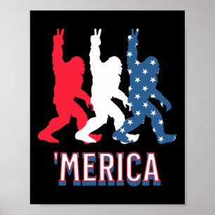 Poster Bigfoot Amérique Rouge Blanc Bleu Paix Signal 4ème