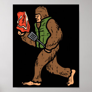 Poster Bigfoot Byrbecue Bbq Sasquatch Viande Grillant Fem