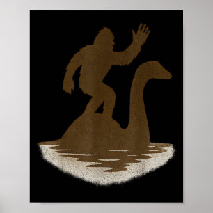 Poster Bigfoot chevauchant le monstre du Loch Ness, drôle