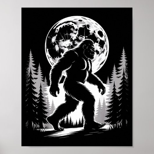 Poster Bigfoot Clair de Lune Sasquatch Forêt Cryptide Ext (Devant)