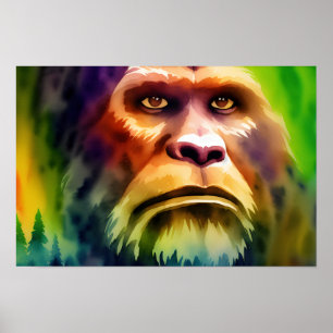 Poster Bigfoot Cryptid couleur aquarelle Art