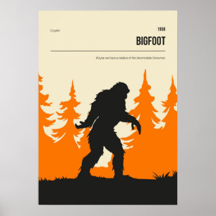 Poster Bigfoot Cryptid Minimal Retro Cryptozoology