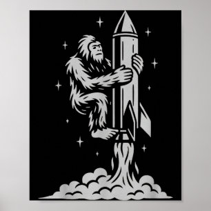 Poster Bigfoot drôle volant dans l'espace avec des étoile