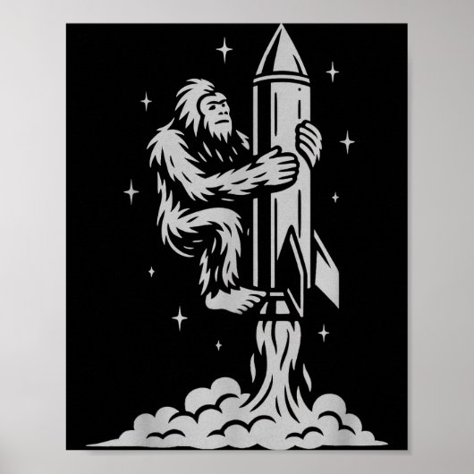 Poster Bigfoot drôle volant dans l'espace avec des étoile (Devant)