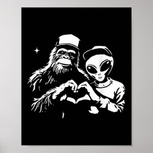 Poster Bigfoot Et Coeur Alien Mains Drôle Valentines Gros
