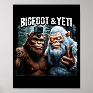 Poster Bigfoot et yeti selfie forêt rétro nature