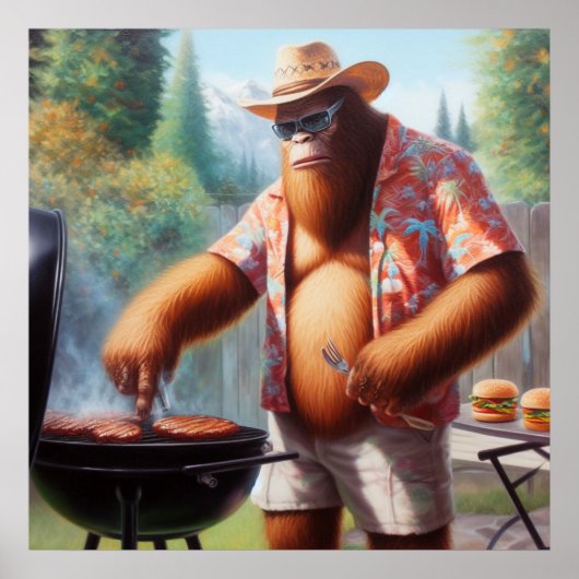 Poster Bigfoot Grilling Burgers (Devant)