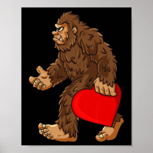 Poster Bigfoot Heart Valentine's Day Boys Girls Kids Sasq