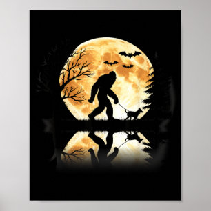 Poster Bigfoot marchant avec un chien lune drôle d'Hallow