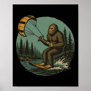 Poster Bigfoot Parapente Vintage Drôle Sasquatch Eau