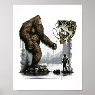 Poster Bigfoot pêche drôle Sasquatch Fish 1