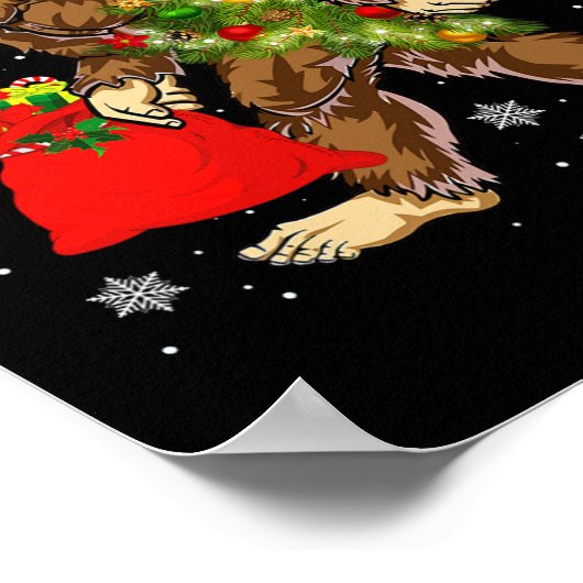 Poster Bigfoot portant Noël Arbre Sasquatch Croyant (Coin)